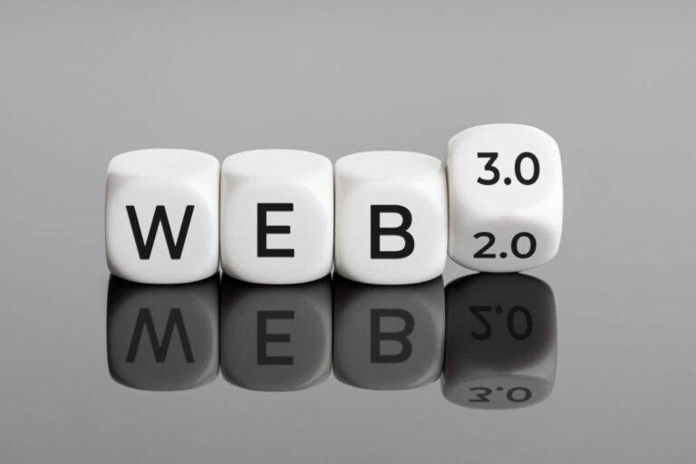 changing from web 2.0 to web 3.0 concept. white blocks with text