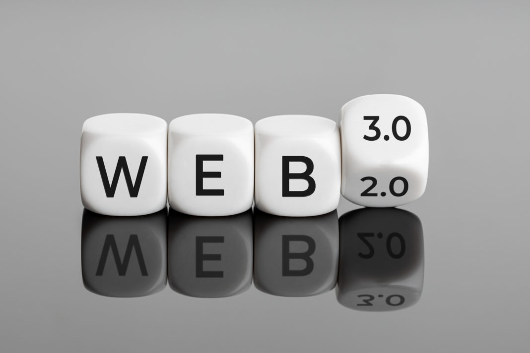 changing from web 2.0 to web 3.0 concept. white blocks with text