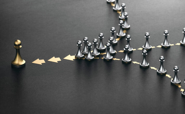 leader and followers over black background. good leadership concept.